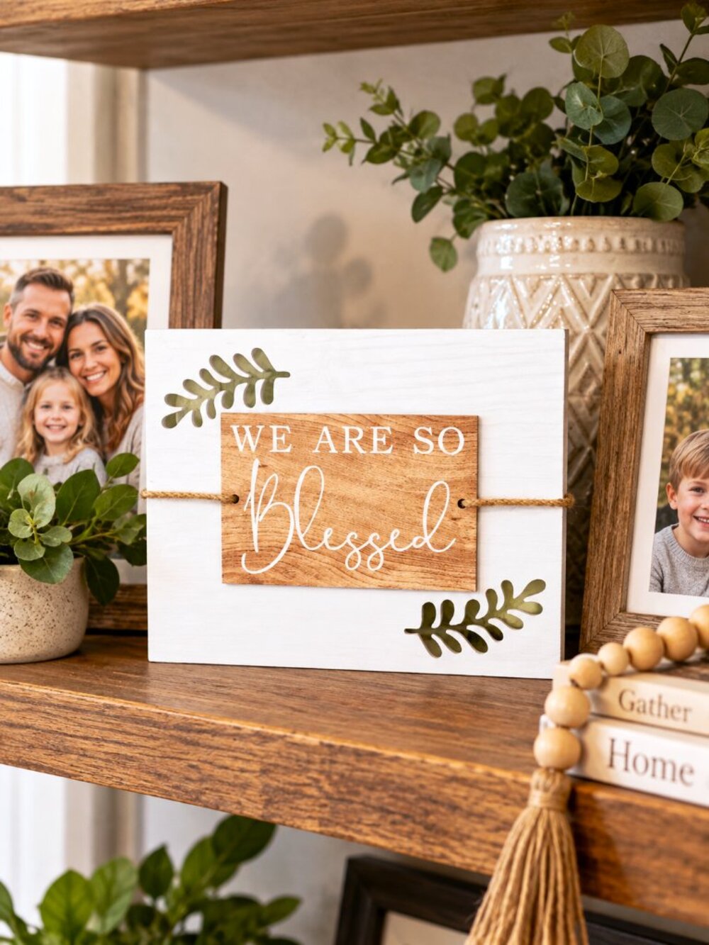 We Are So Blessed Wood Sign Farmhouse Botanical Rustic Home Holiday Wedding - Picture 4 of 4